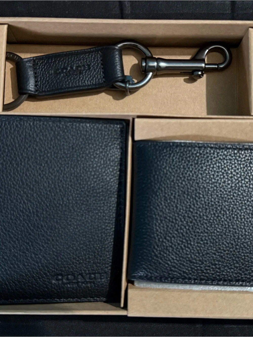 Coach Men’s Gift Set – Leather Wallet, Card Holder & Key Chain | Black | 3-In-1